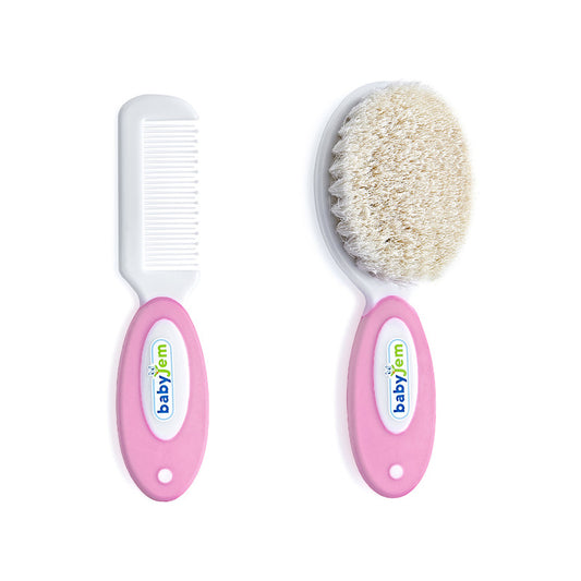 Babyjem Brush & Comb Set with Natural Bristle - Pink