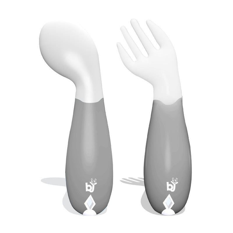 Babyjem Plastic Angled Fork & Spoon Set - White - Laadlee