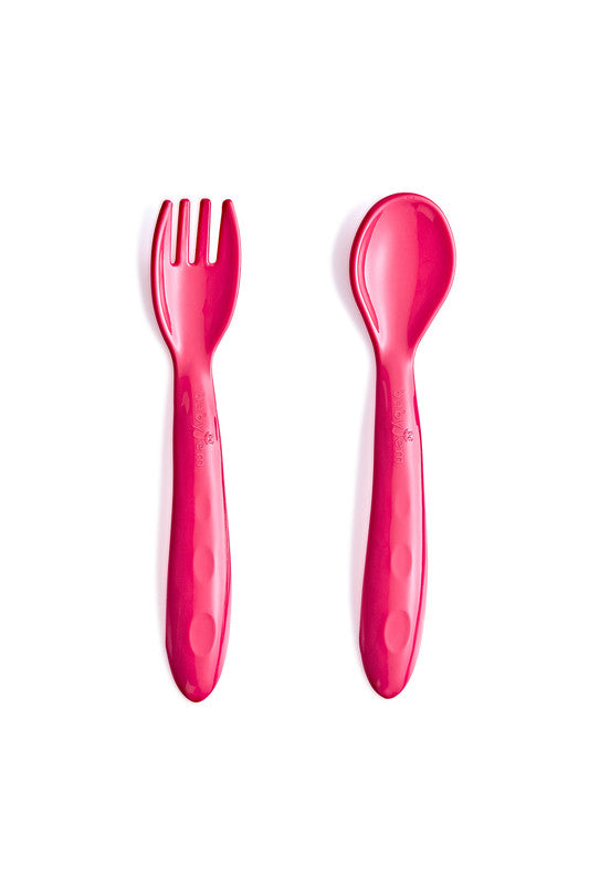 Babyjem Baby Spoon and Fork Set - Red - Laadlee