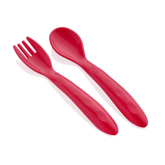 Babyjem Baby Spoon and Fork Set - Red - Laadlee