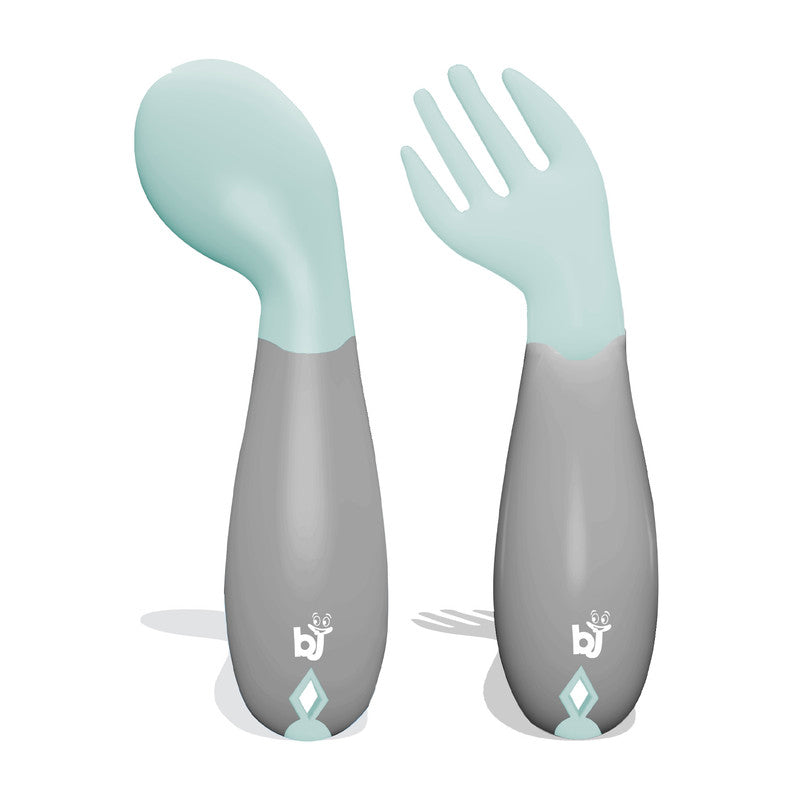 Babyjem Plastic Angled Fork & Spoon Set - Green - Laadlee