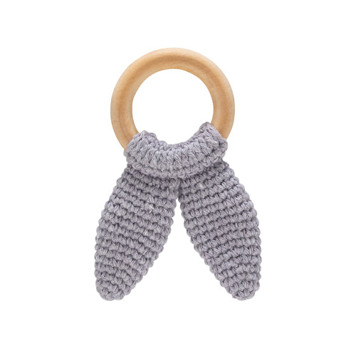 Babyjem Amigurumi Wooden Ring Teether - Grey - Laadlee