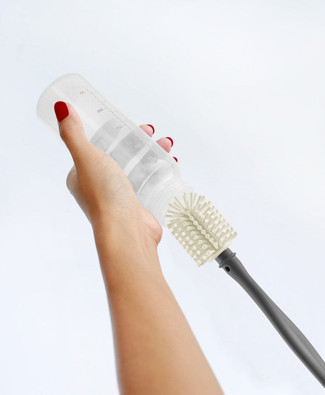 Babyjem Bottle and Nipple Cleaning Brush - Cream - Laadlee