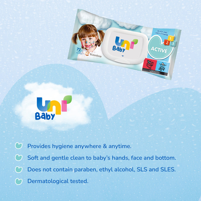 Uni Baby Active Wipes - 72pcs