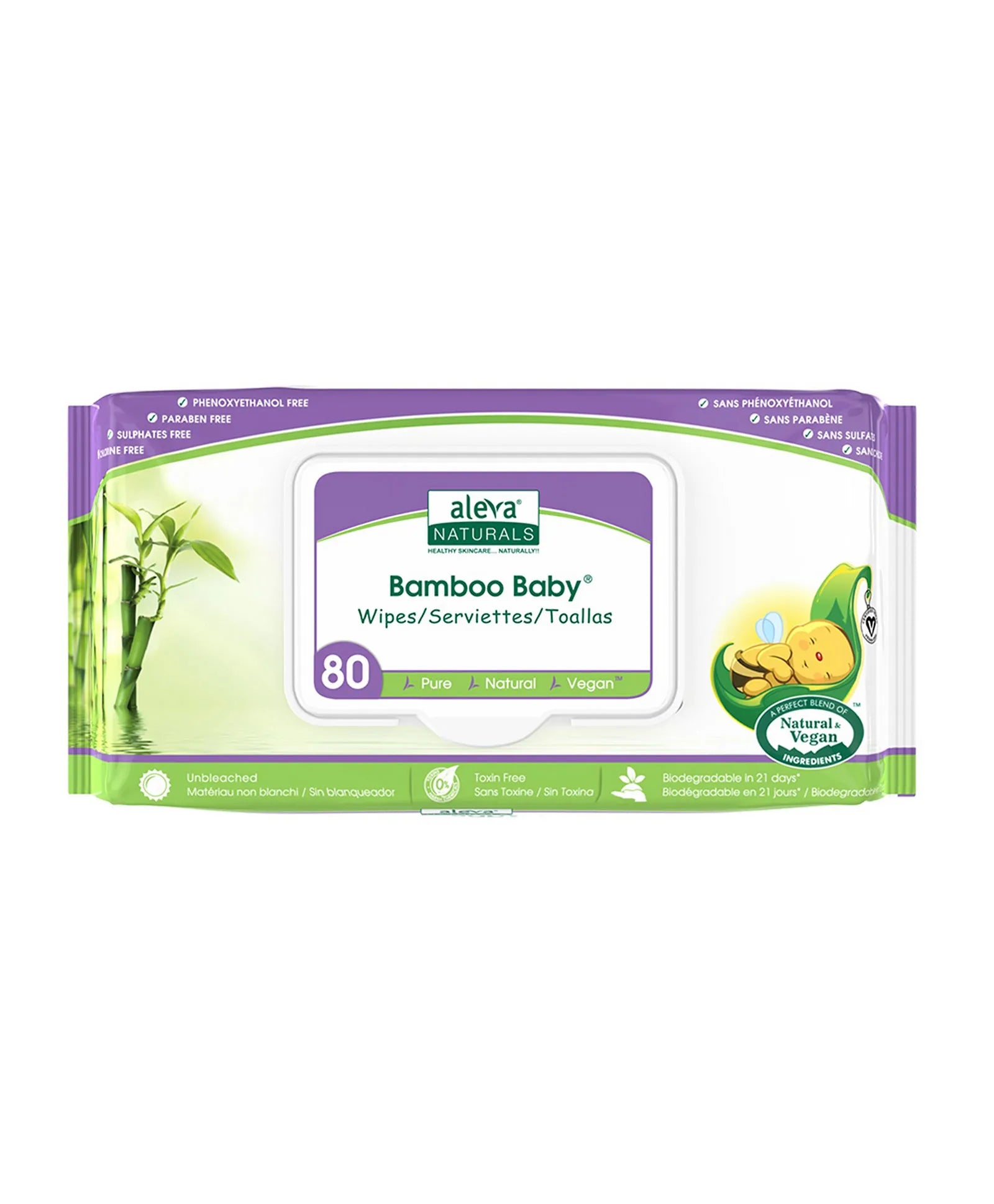 Aleva Naturals Bamboo Baby Wipes - 80ct - Laadlee