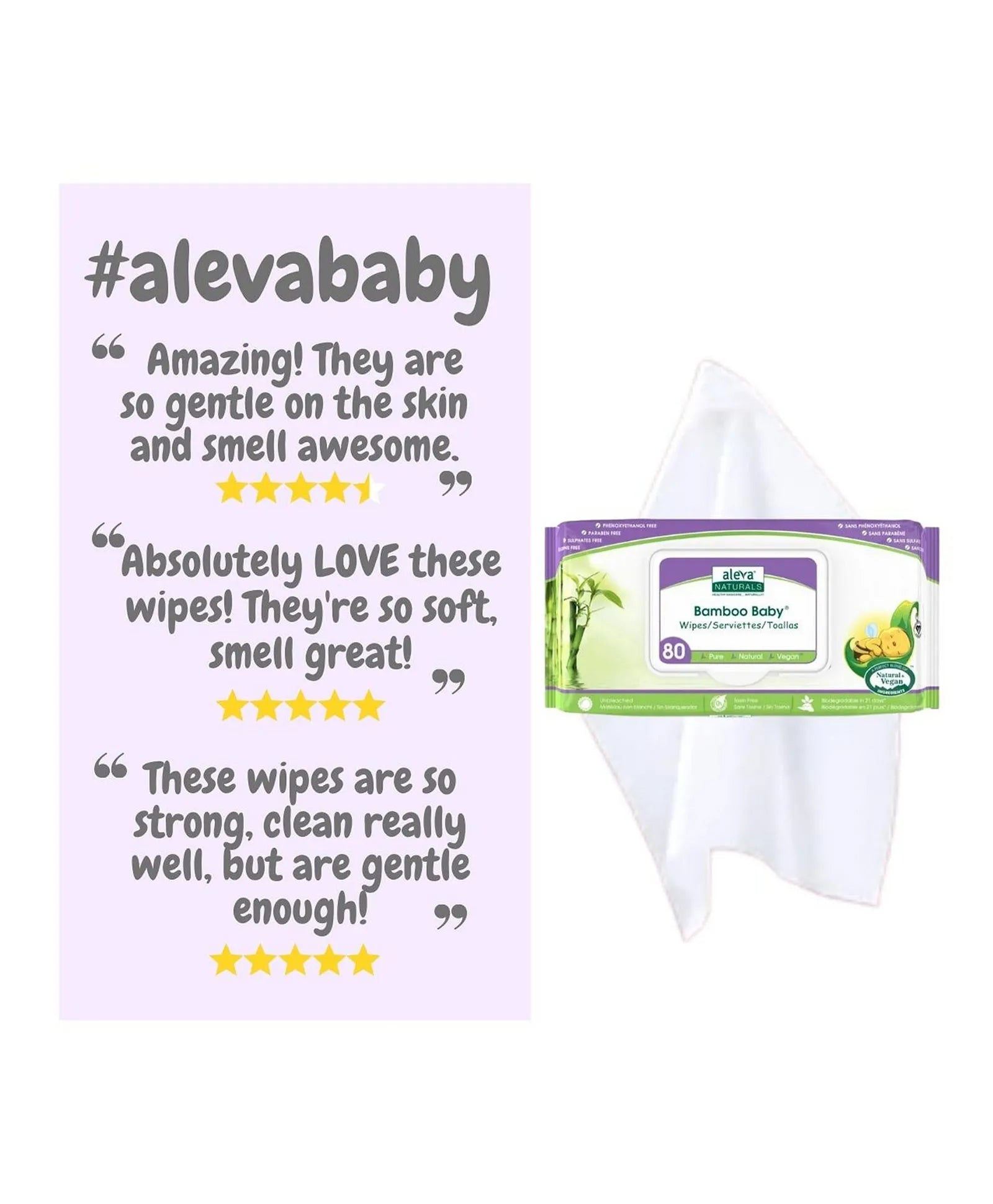 Aleva Naturals Bamboo Baby Wipes - 80ct - Laadlee