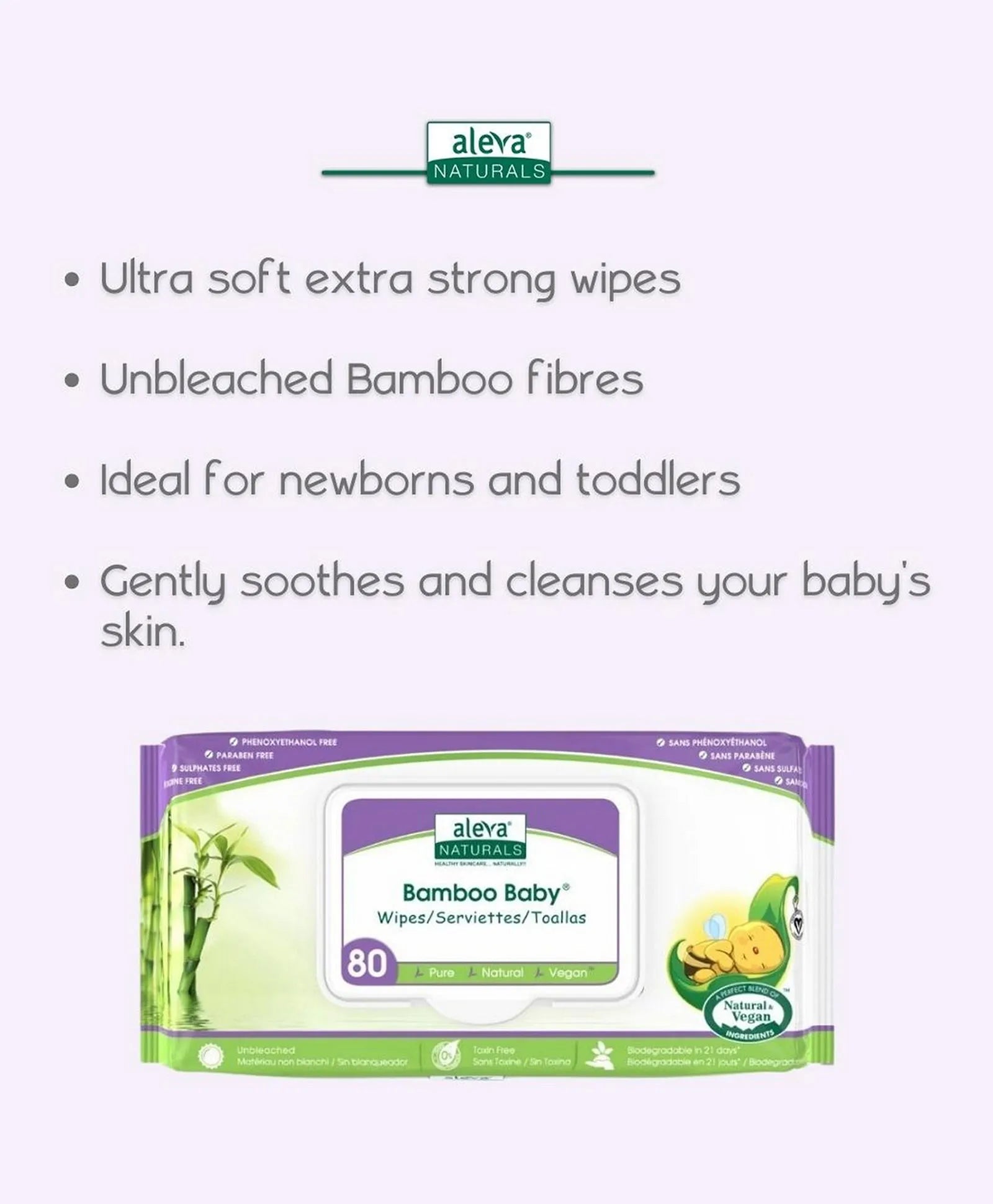 Aleva Naturals Bamboo Baby Wipes - 80ct - Laadlee