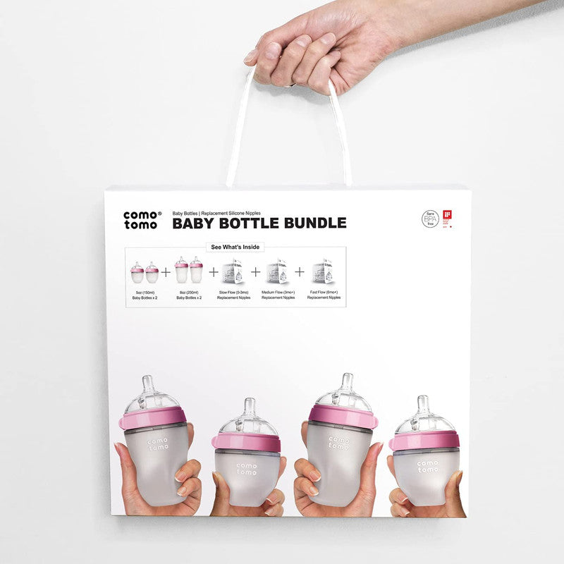 Comotomo Baby Feeding Bottle Bundle - Pink - Laadlee