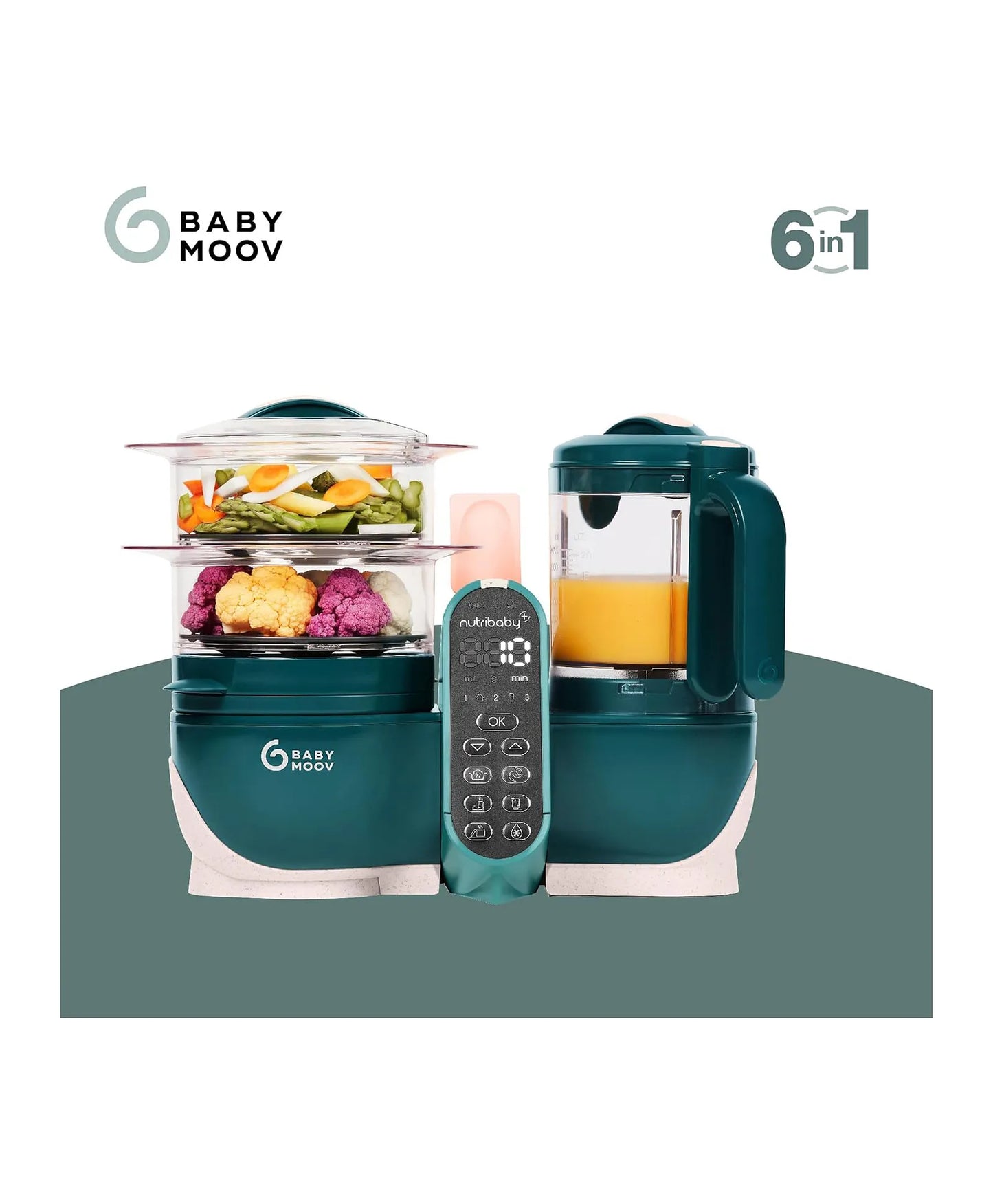 Babymoov Nutribaby+ 6-in-1 Baby Food Processor - Opal Green