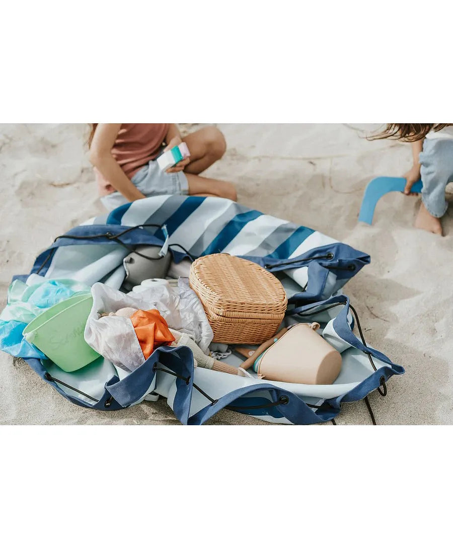 Play and Go Outdoor Playmat & Storage bag - Blue Green Stripes