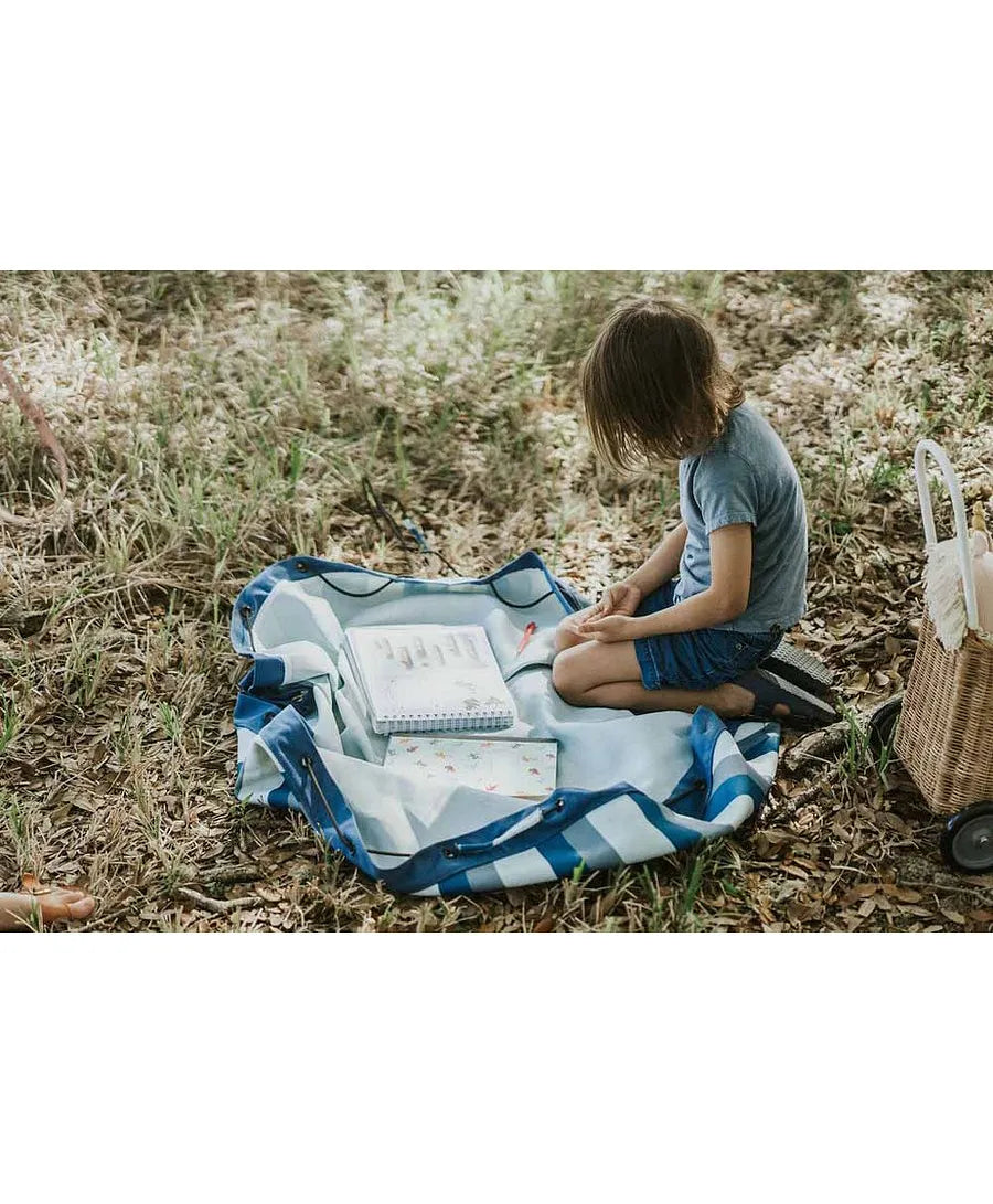 Play and Go Outdoor Playmat & Storage bag - Blue Green Stripes