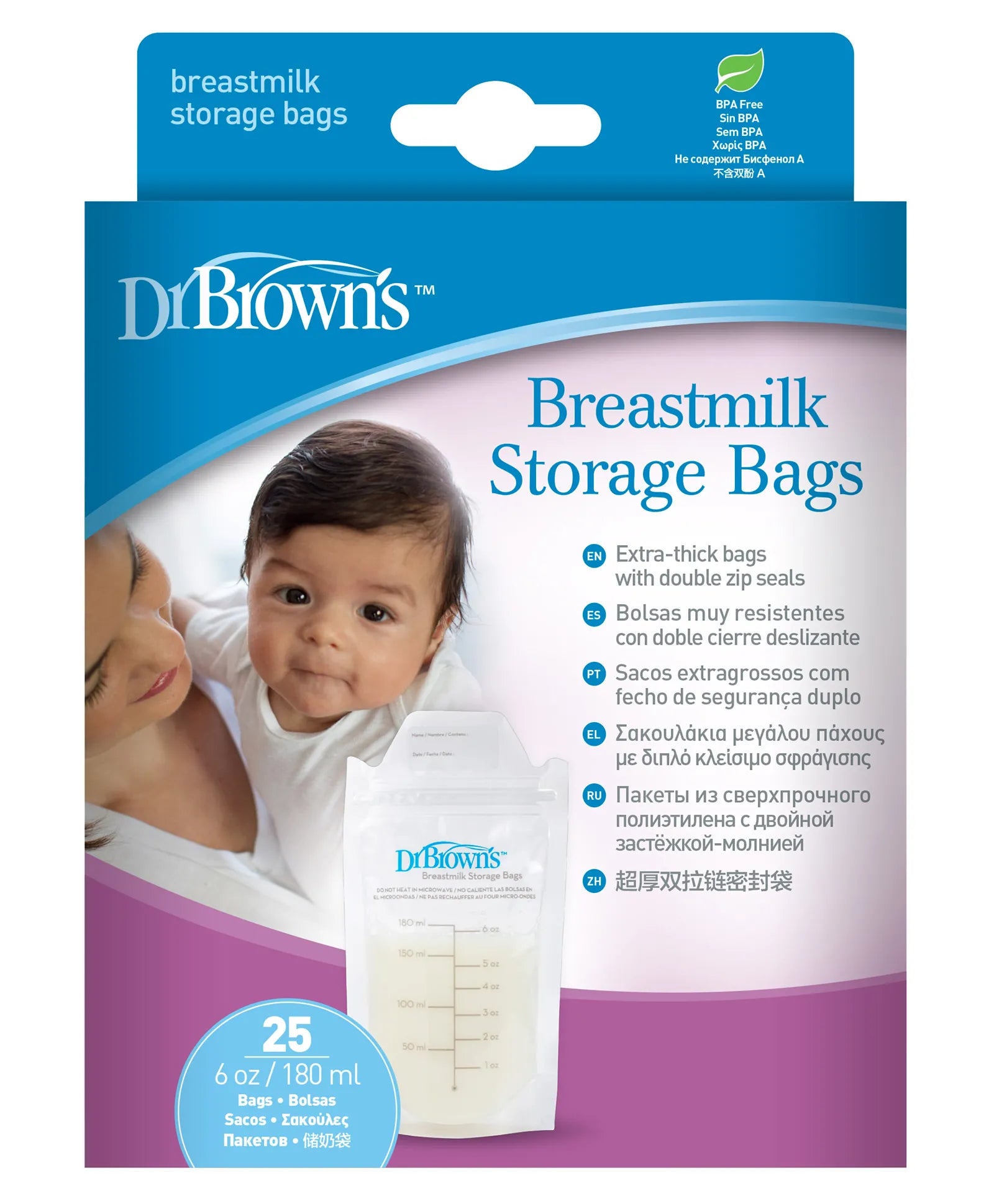 Dr. Brown's Breastmilk Storage Bag 180ml - Pack of 25 - Laadlee
