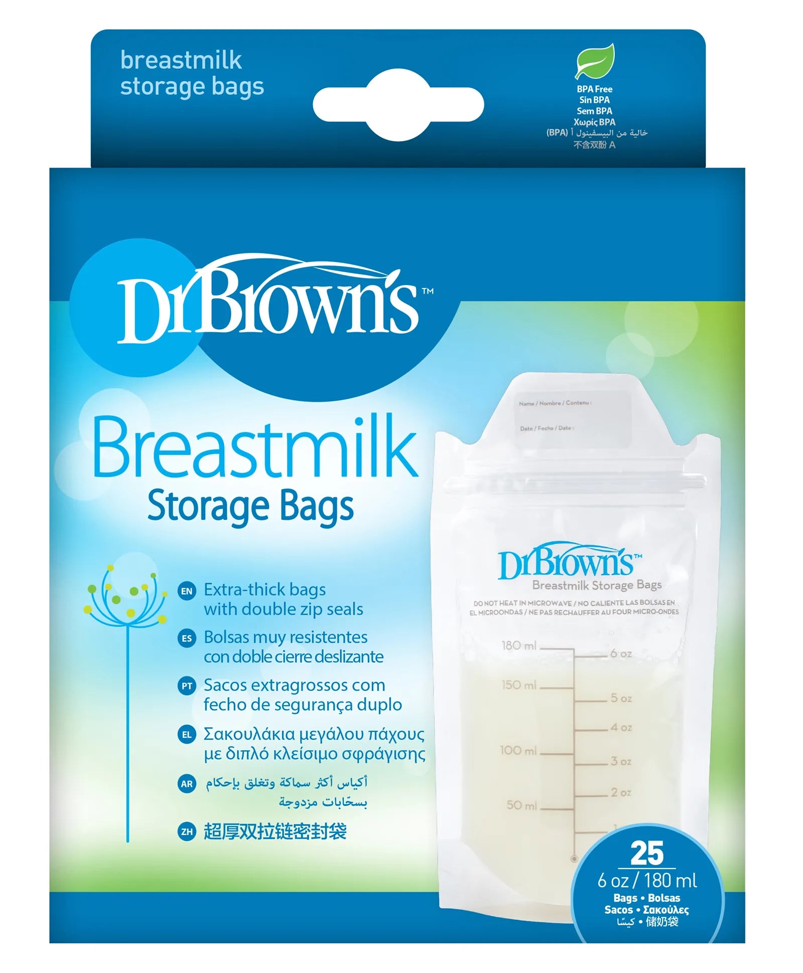 Dr. Brown's Breastmilk Storage Bag 180ml - Pack of 25 - Laadlee