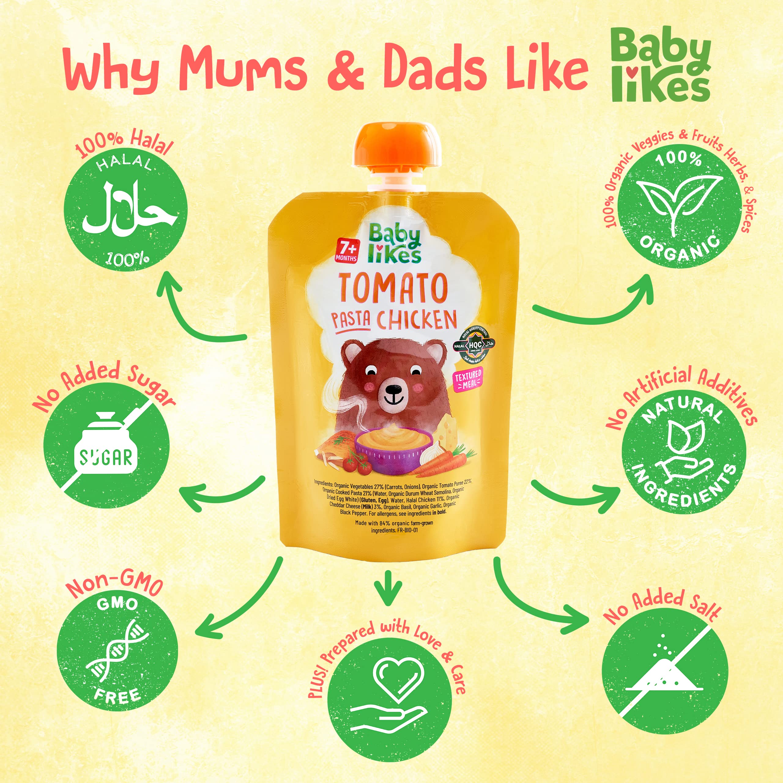 Babylikes Tomato Pasta Chicken Organic Puree - 130gm - Laadlee