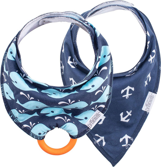 Dr. Brown's Bandana Bib With Teether - Anchors / Whales - Pack of 2