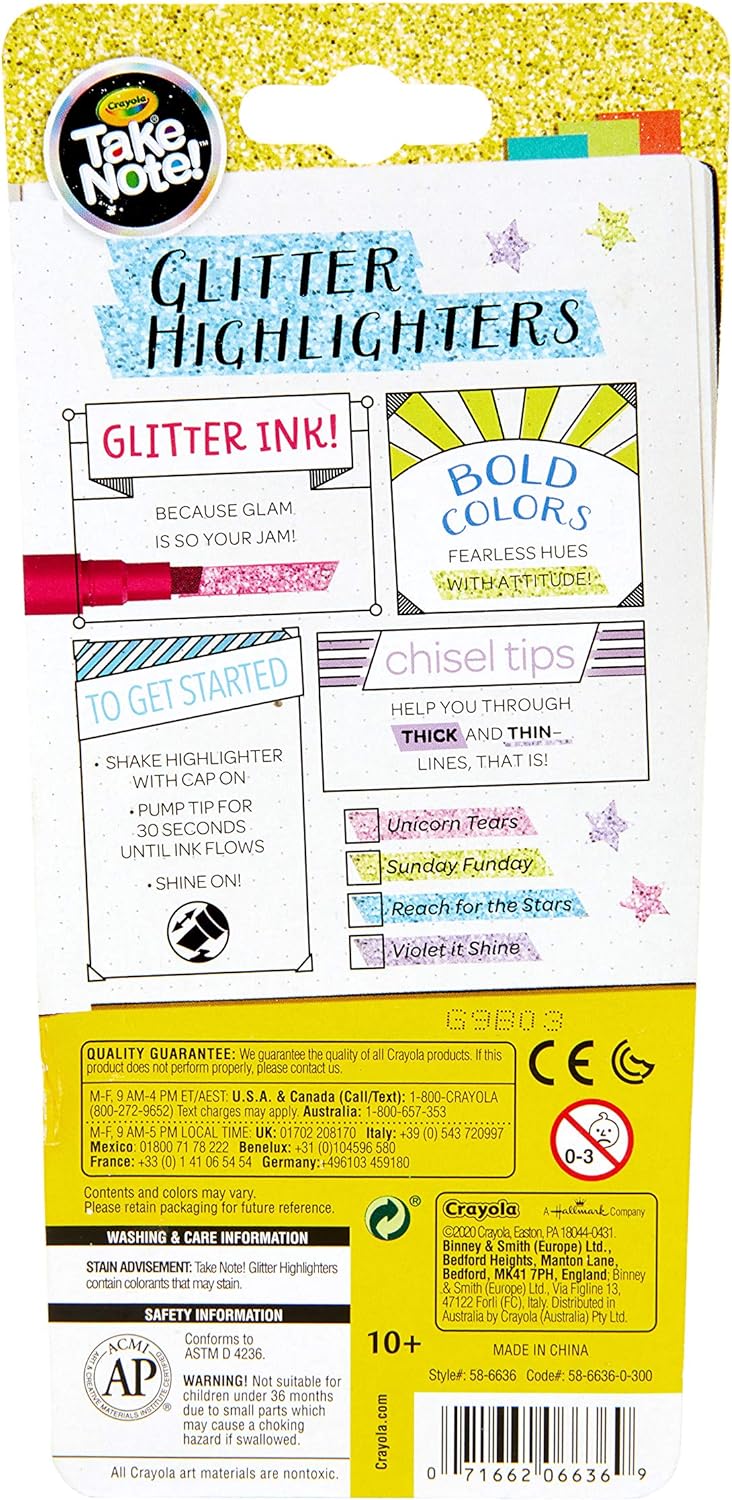 Crayola Take Note Glitter Highlighters - Pack of 4 - Laadlee