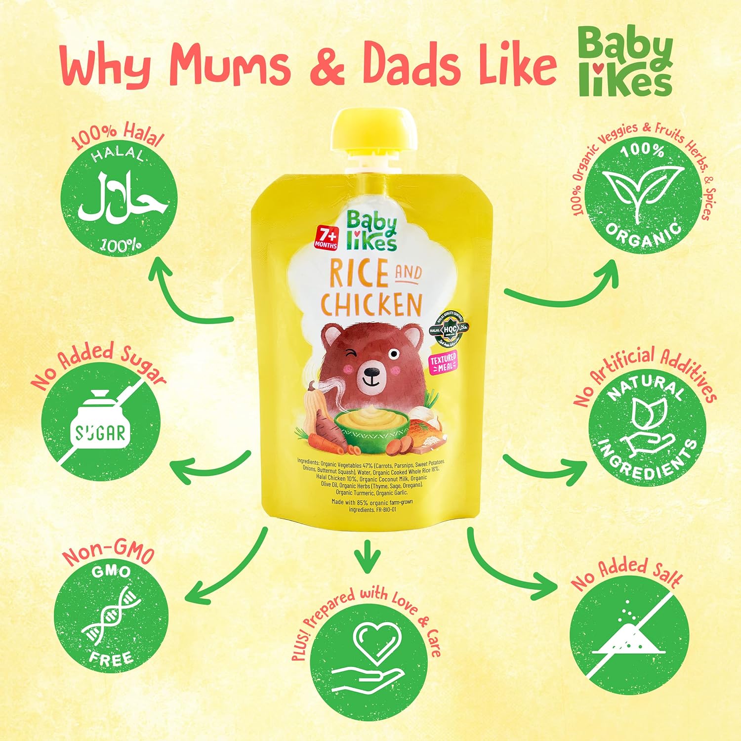 Babylikes Rice and Chicken Organic Puree - 130gm - Laadlee