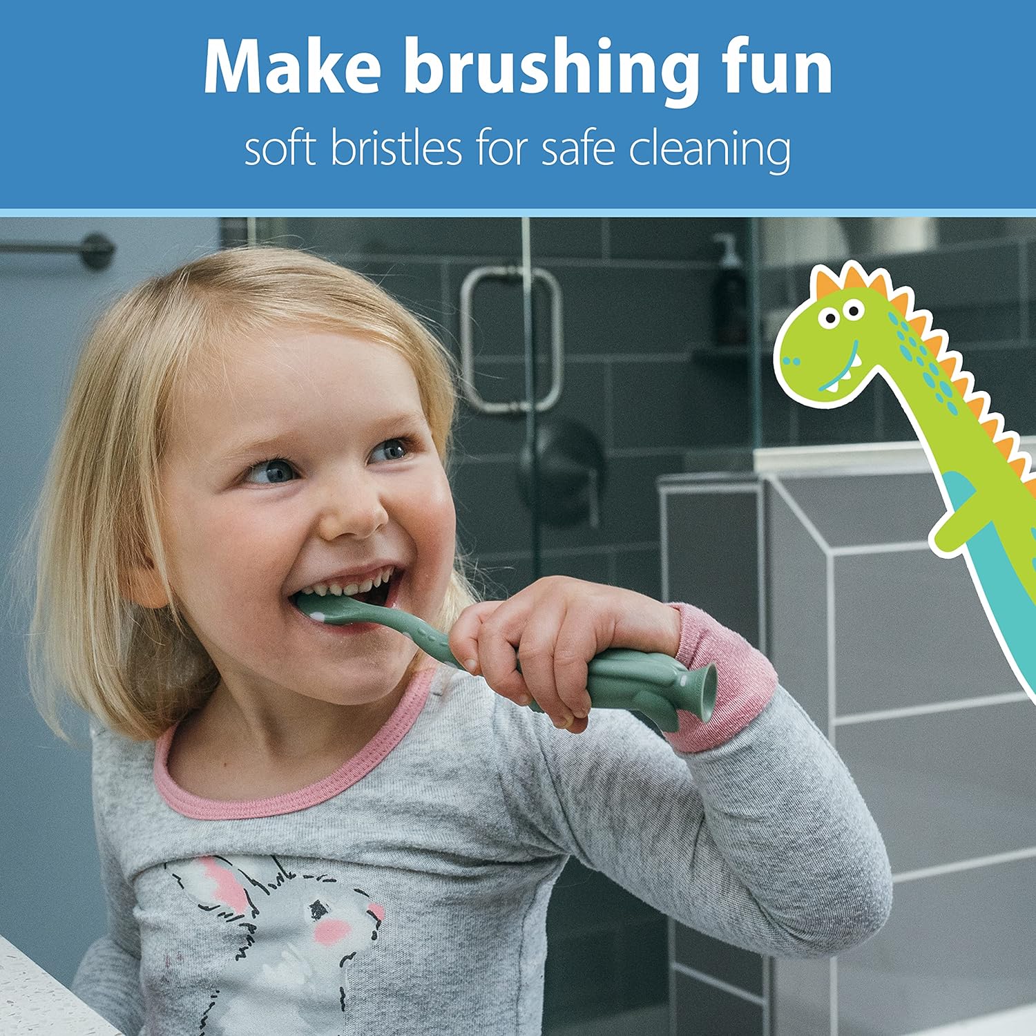 Dr. Brown's Toddler Dinosaur Toothbrush - Green & Orange - Laadlee