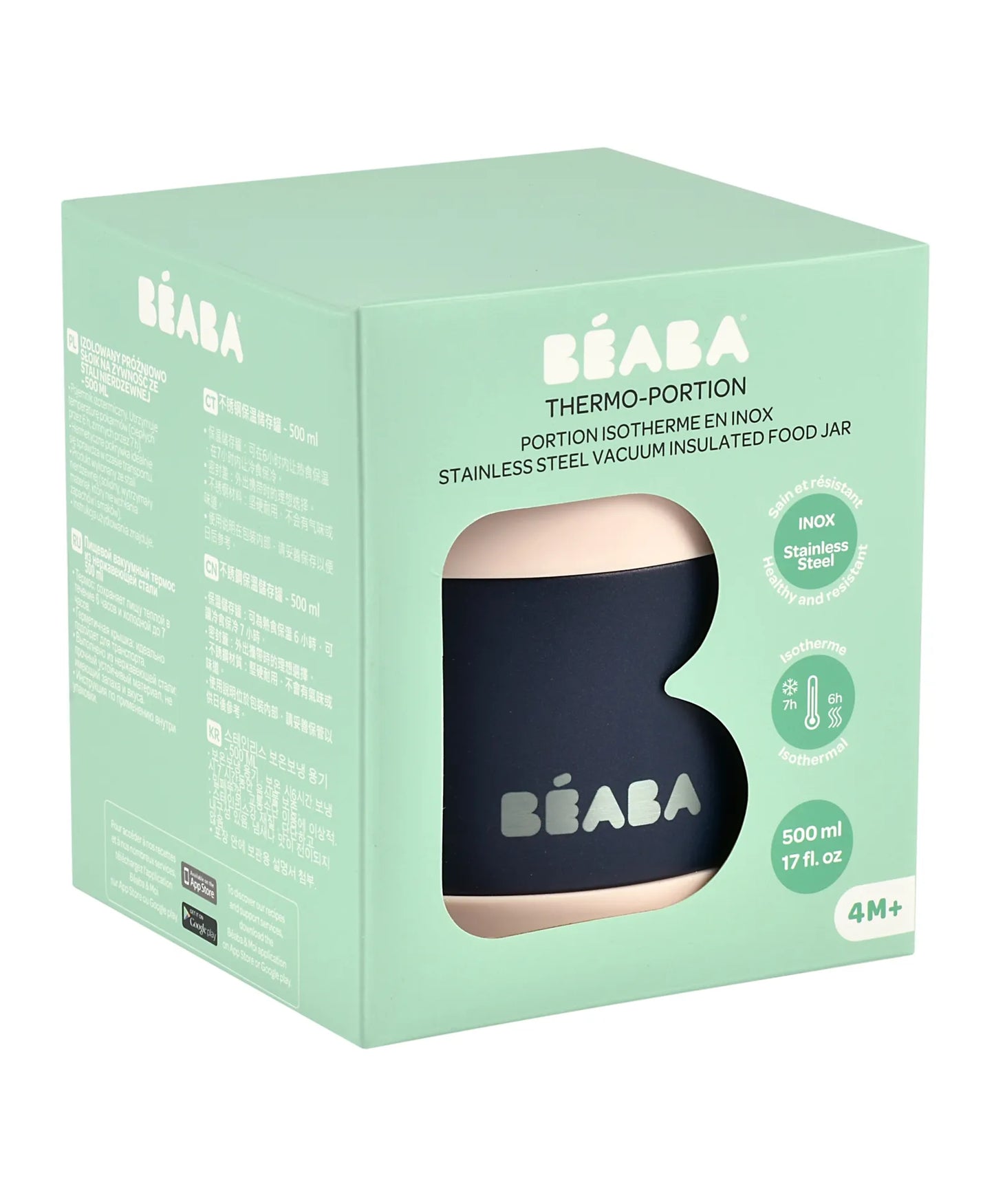 Beaba Thermo Portion 500ml - Light Pink & Night Blue