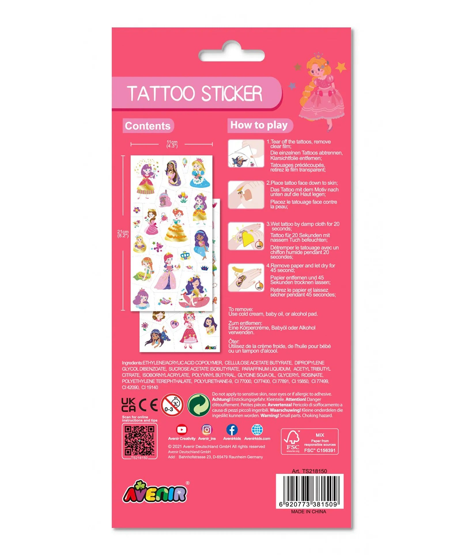 Avenir Tattoo Sticker - Princess - 52pc - Laadlee