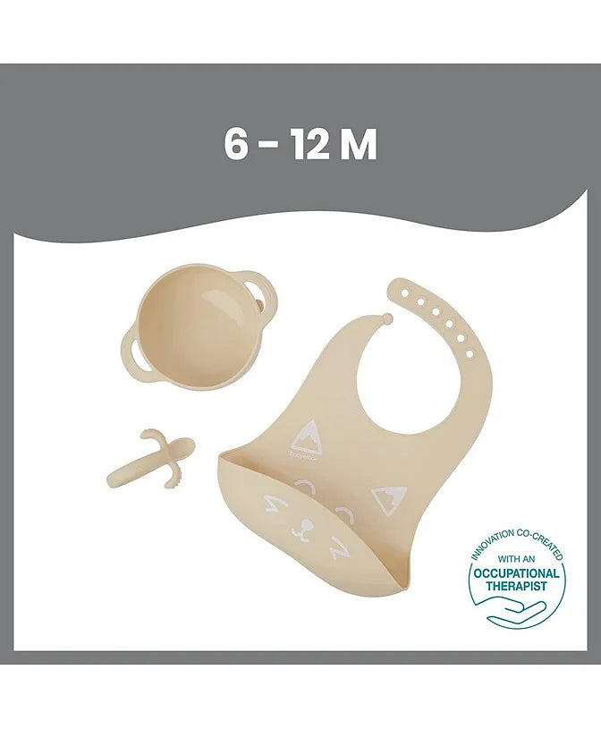 Babymoov Silicone Bowl, Spoon and Bib Weaning Set 3 Pc - Peach