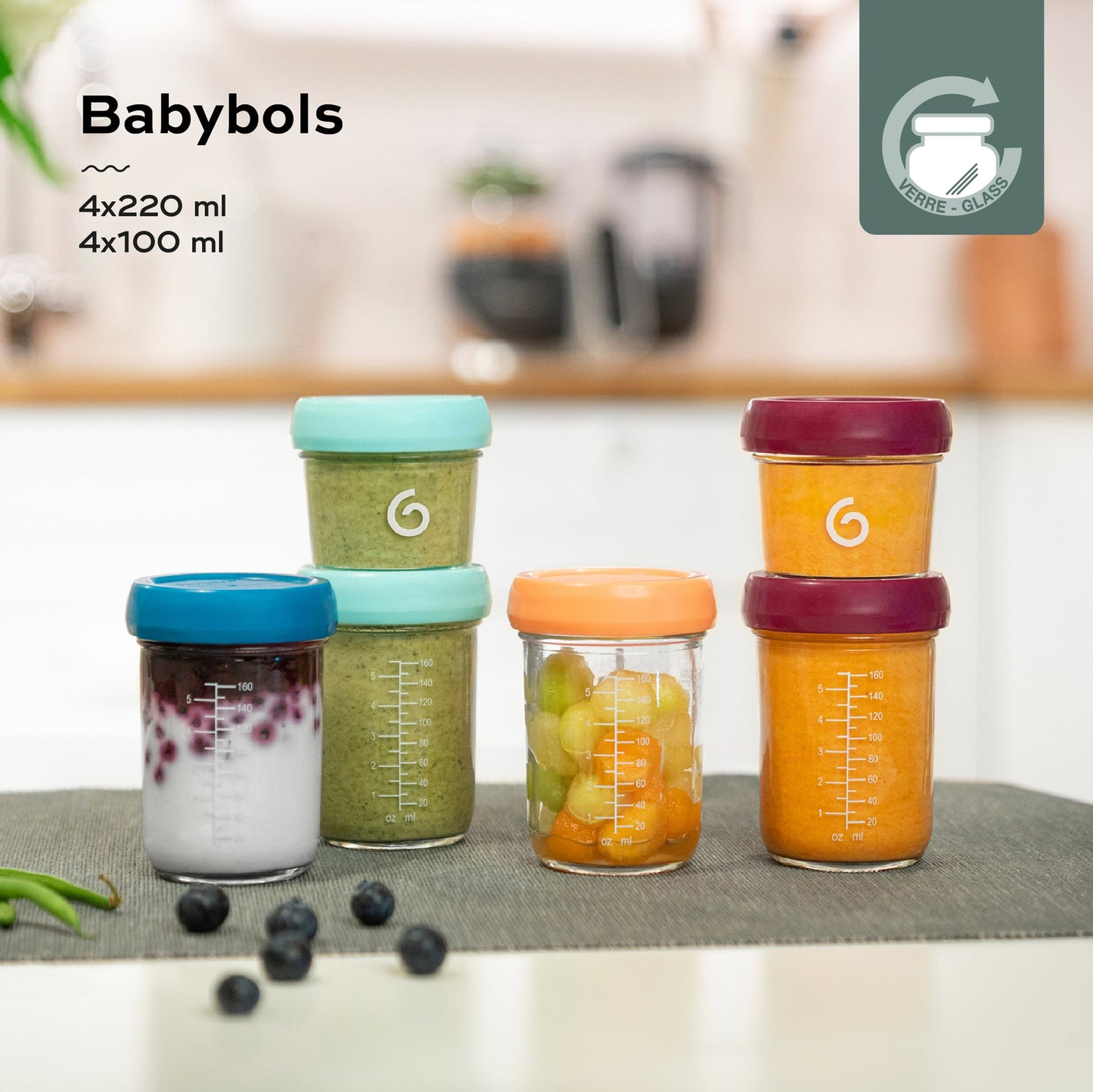 Babymoov Glass Baby Bowls and Food Storage Containers - Pack of 8