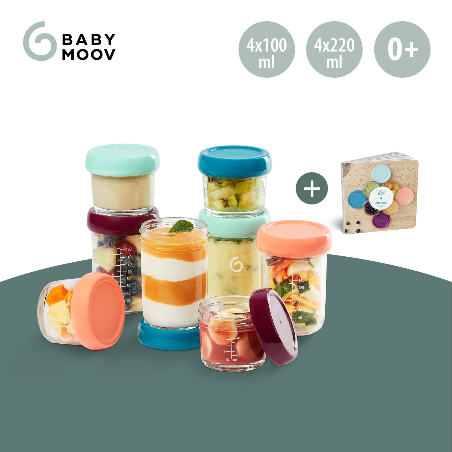 Babymoov Glass Baby Bowls and Food Storage Containers - Pack of 8