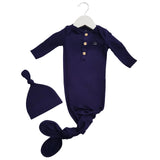 Anvi Baby Knotted Gown & Beanie Set - Midnight Navy