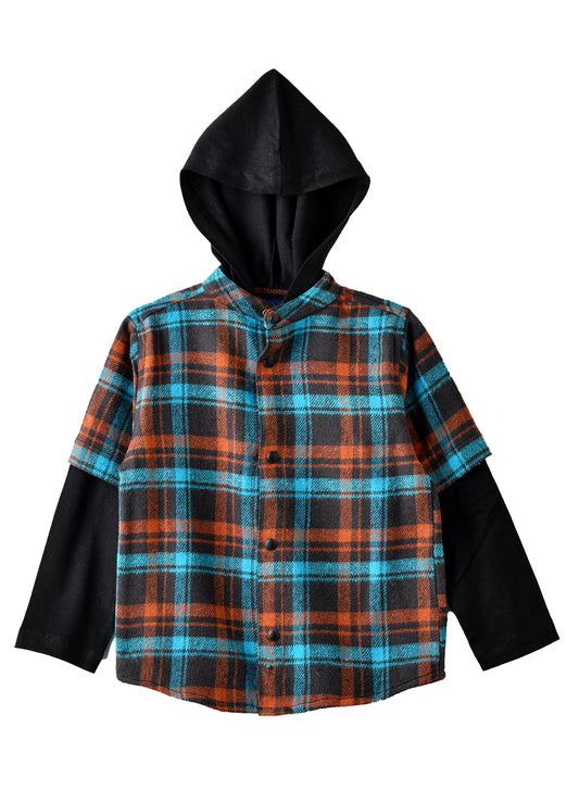 Jam Boys Hooded Plaid Shirt with Long Sleeves