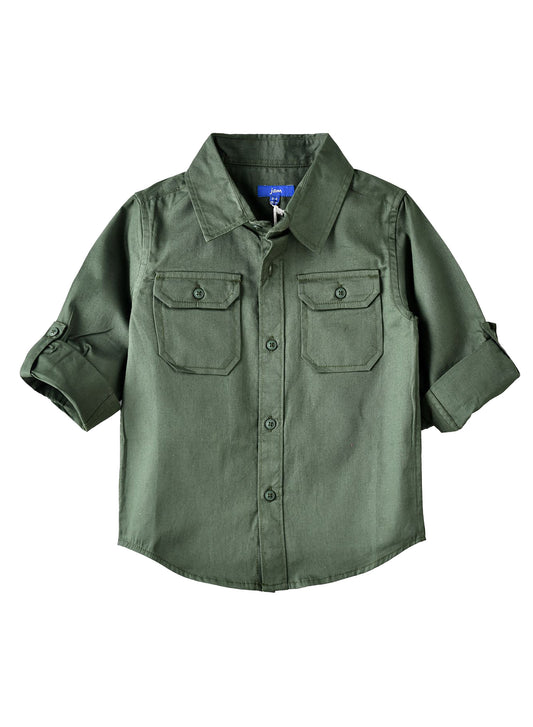 Jam Kids Button-Up Utility Shirt - Olive Green