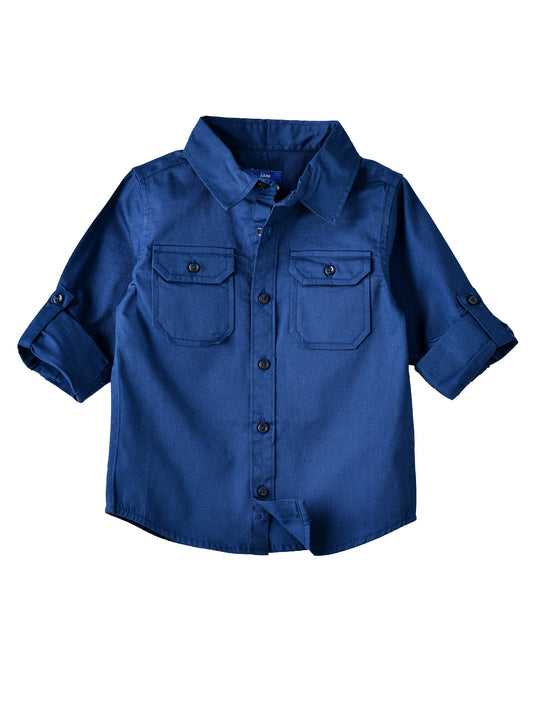 Jam Boys Casual Shirt with Roll-Up Sleeves - Blue