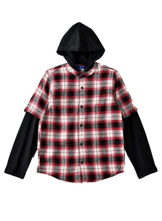 Jam Boys Hooded Plaid Flannel Shirt -Red