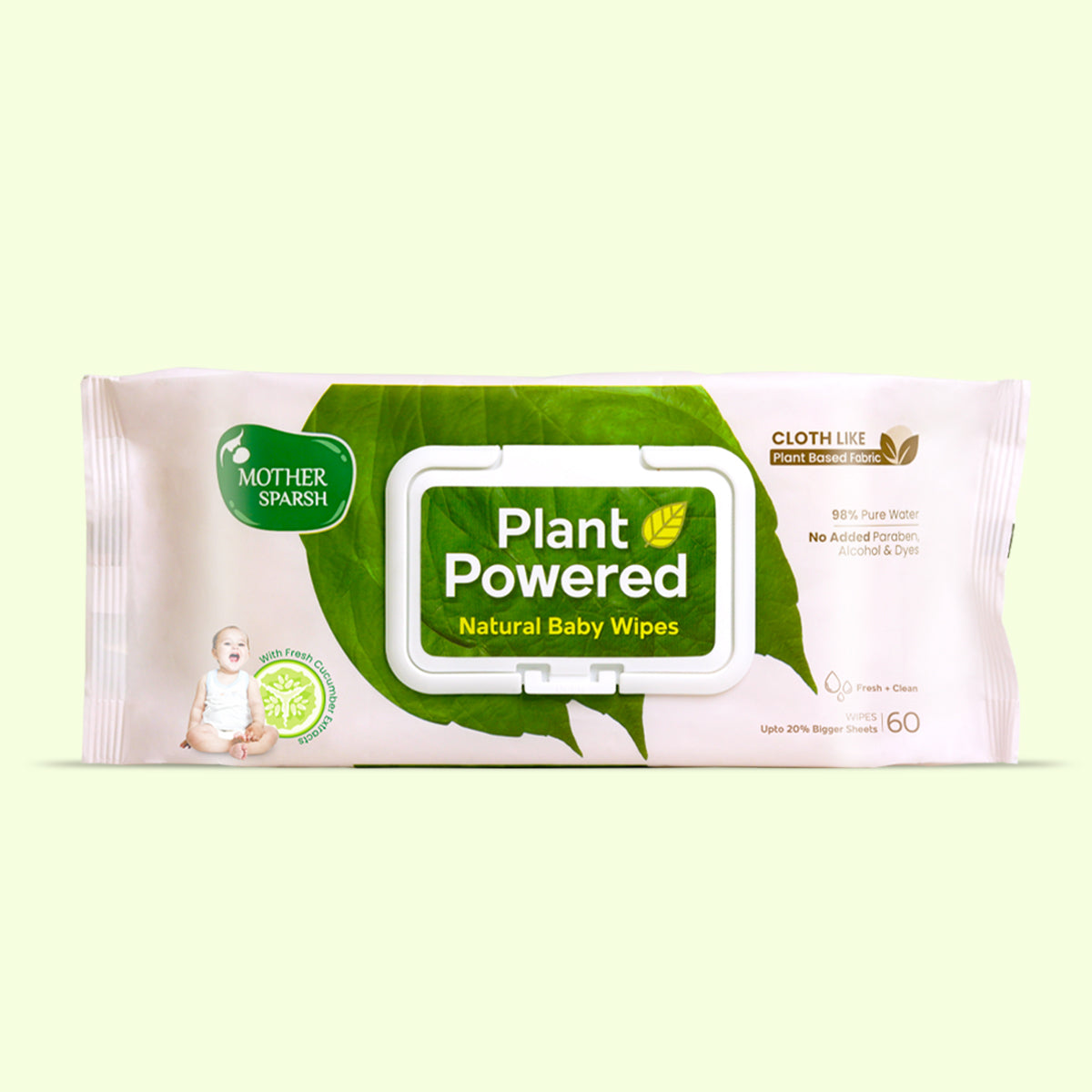 Mother Sparsh Plant Powered Natural Baby Wipes with Fresh Cucumber - 60pcs (Pack of 3) - Laadlee