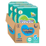 BabyJoy Compressed Diamond Pad Diaper, Jumbo Pack, Junior Size 5, 14 - 25Kg - 120Pcs