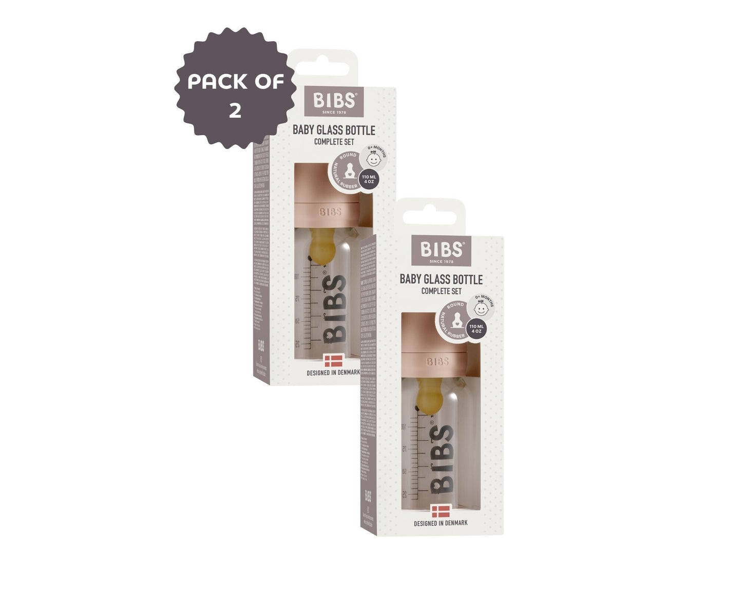 Bibs Baby Feeding Bottle 110ml - Blush (Pack of 2)