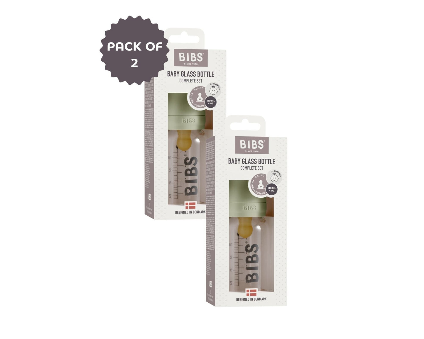 Bibs Baby Feeding Bottle 110ml - Sage (Pack of 2)