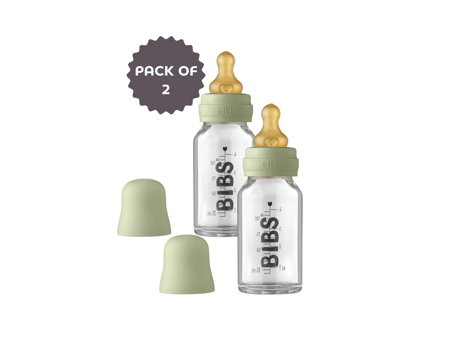 Bibs Baby Feeding Bottle 110ml - Sage (Pack of 2)