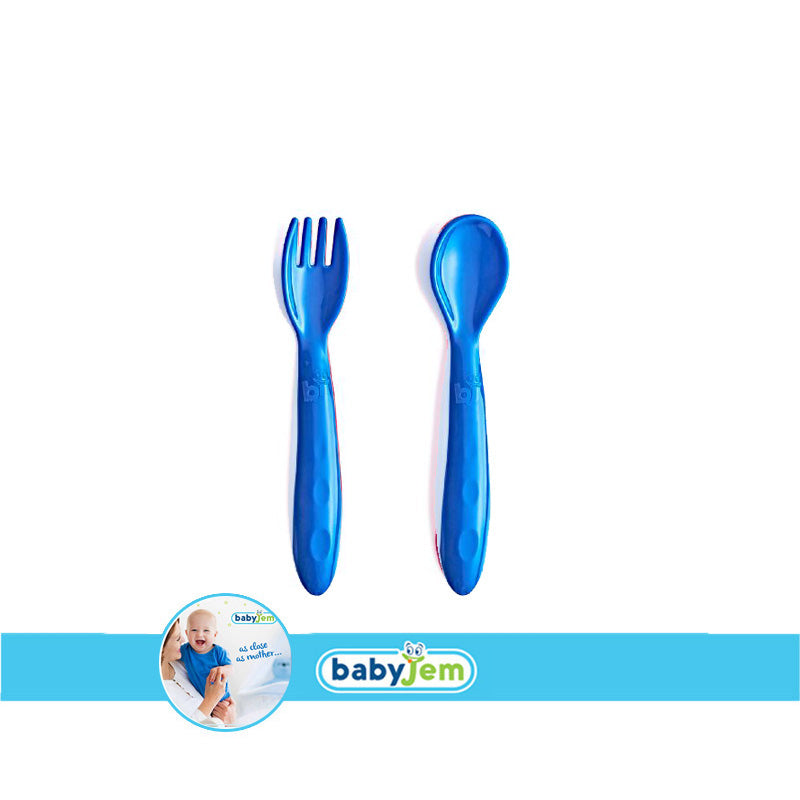 Babyjem Baby Spoon and Fork Set - Blue - Laadlee