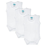 Babies Basic Super Combed Cotton Sleeveless StripedBodysuit - White - Set of 3