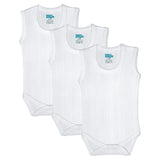 Babies Basic Combed Cotton Sleeveless Striped Bodysuit - White - Set of 3