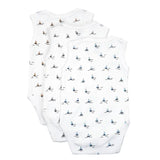 Babies Basic Boat Printed Sleeveless Romper Bodysuit- Set of 3