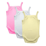 Babies Basic Sleeveless Romper Bodysuit- Pink/ Lemon/ White - Set of 3