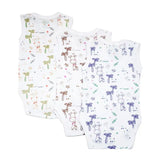 Babies Basic Giraffe Printed Sleeveless Romper Bodysuit- Set of 3