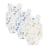 Babies Basic Giraffe Printed Sleeveless Romper Bodysuit- Set of 3