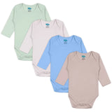 Babies Basic Long Sleeves Bodysuit - Green/ Beige/ Blue/ Mocha - Set of 4