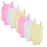 Babies Basic Sleeveless Romper Bodysuit- Pink/ Yellow/ White - Set of 6