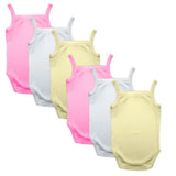 Babies Basic Sleeveless Romper Bodysuit- Pink/ Yellow/ White - Set of 6