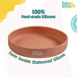 Babies Basic Silicone Feeding Plate with Suction - Brown