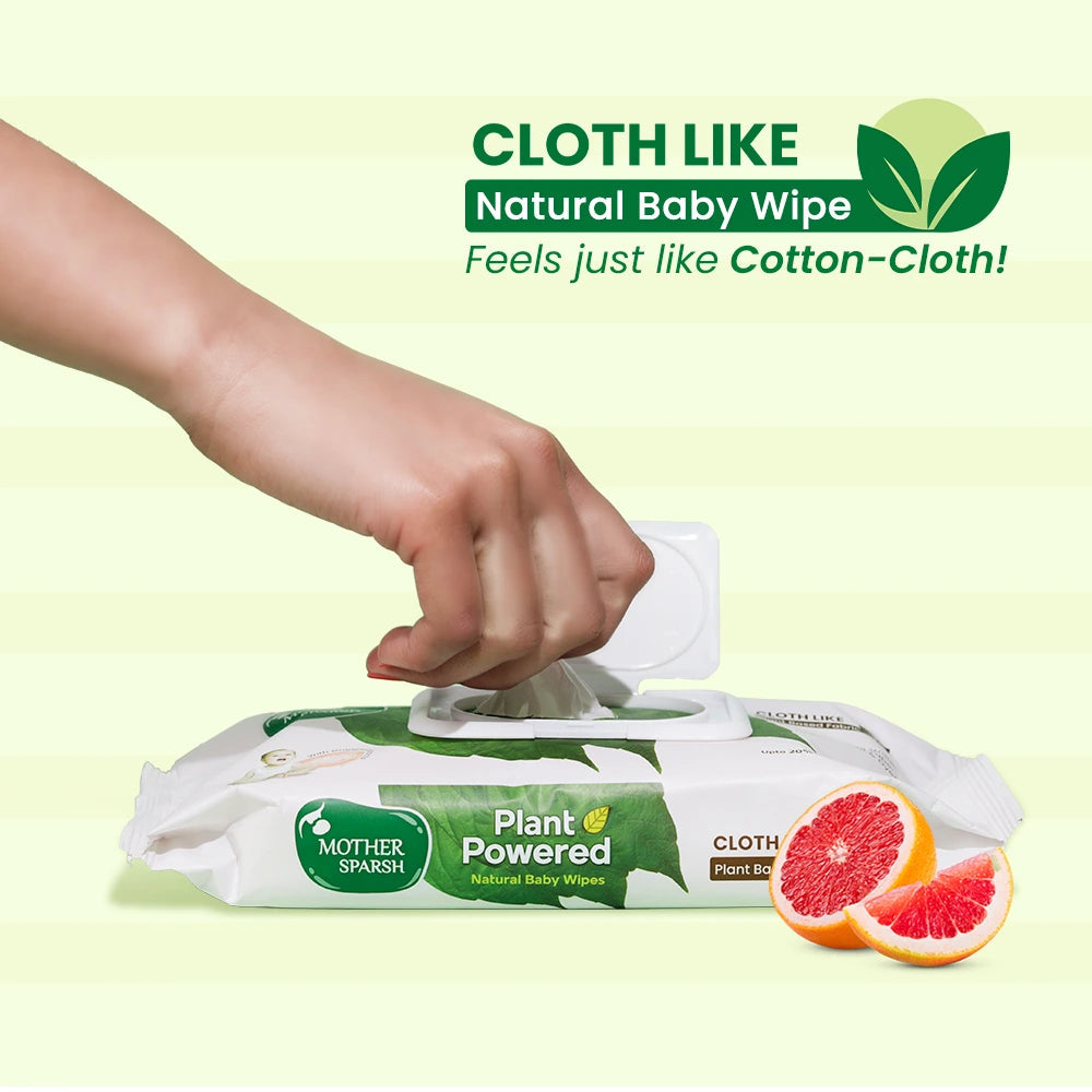 Mother Sparsh Plant Powered Natural Baby Wipes with Grapefruit Extract - 60pcs (Pack of 2)