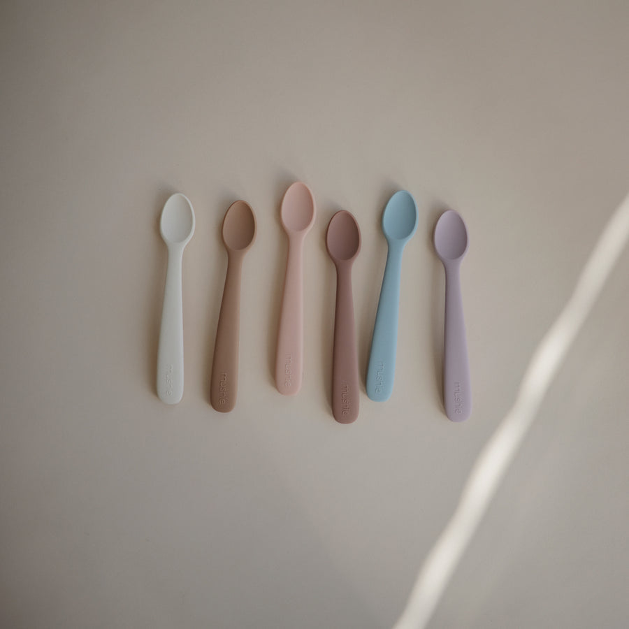 Mushie Silicone Baby Spoon Blush/Shifting Sand - Laadlee